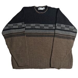 Vintage 90s New Era Sweater Mens XL Geometric Crewneck Knit Brown Beige Blue